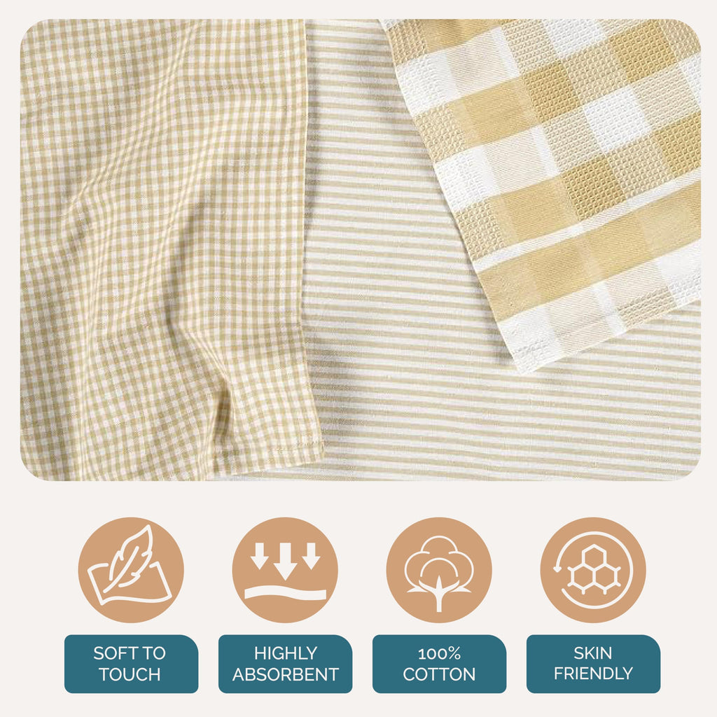 Casa Platino Kitchen Towels Cotton and Kitchen Dish Towels – Soft Cotton Set of 8 with Coordinated Patterns – Inviting Tones for Baking and Everyday Spills – Sage Green