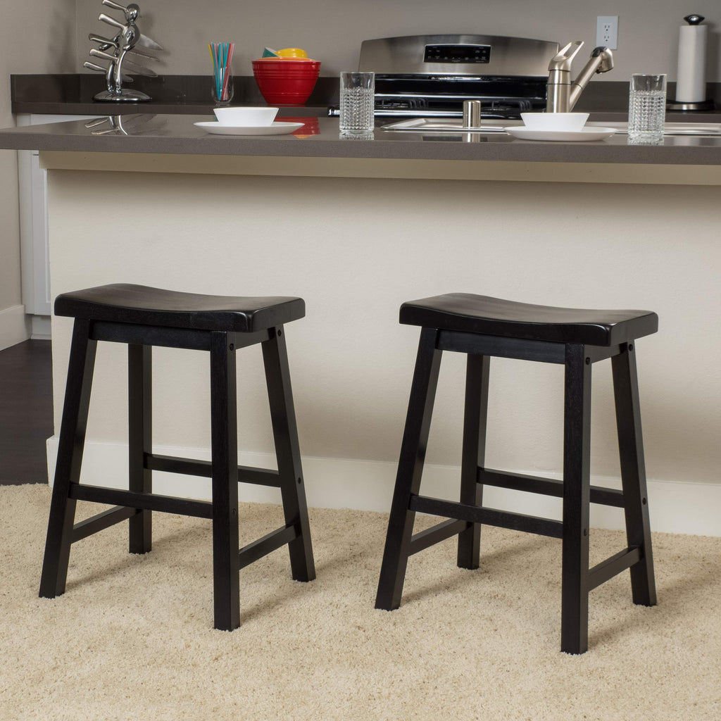 Christopher Knight Home Pomeroy 24" Saddle Stools, 2-Pcs Set, Black