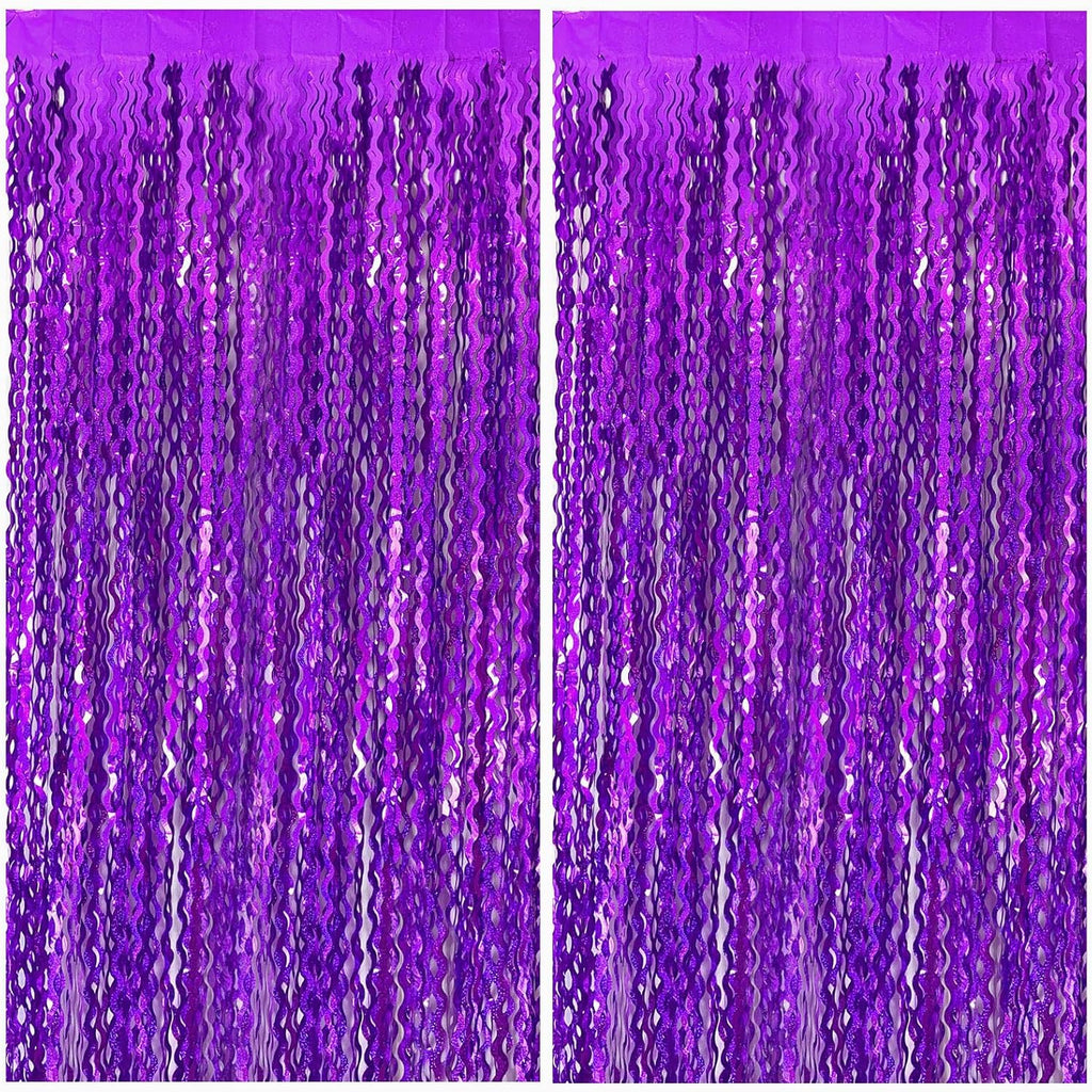 Skiennix 2 Pack Purple Tinsel Foil Fringe Curtains - Sparkling Backdrop for Parties & Events