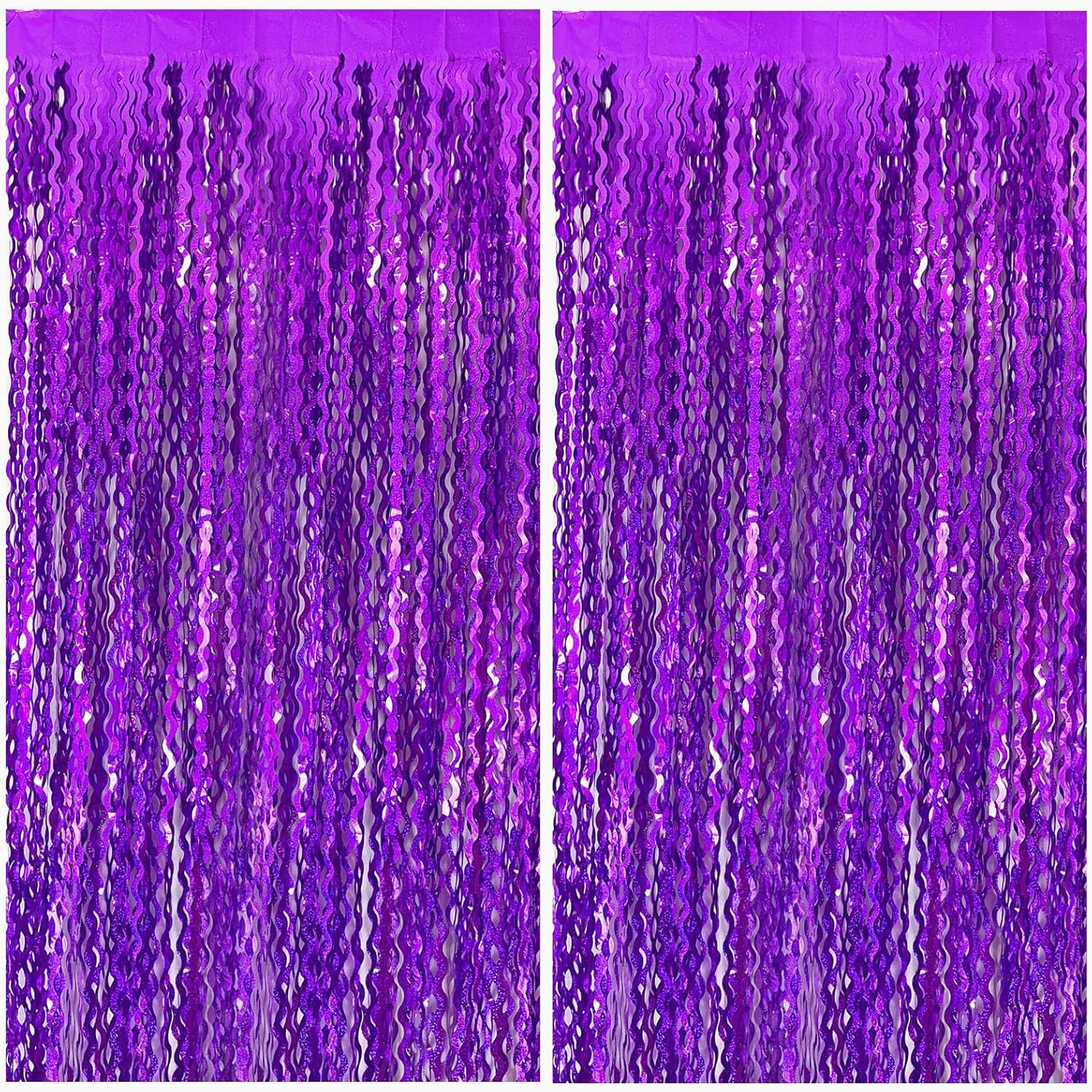 Skiennix 2 Pack Purple Tinsel Foil Fringe Curtains - Sparkling Backdrop for Parties & Events