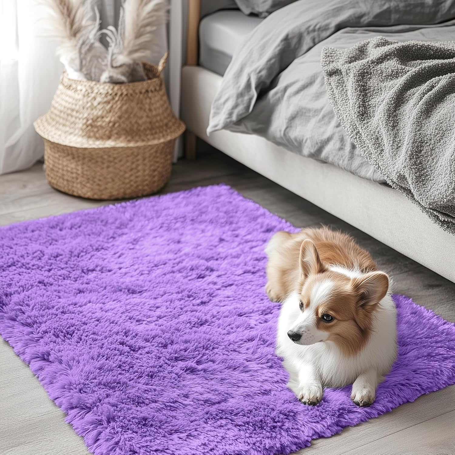 OLANLY Small Bedside Rug - Soft Fluffy Shaggy Indoor Carpet for Kids & Nursery | 2x3 Feet, Purple