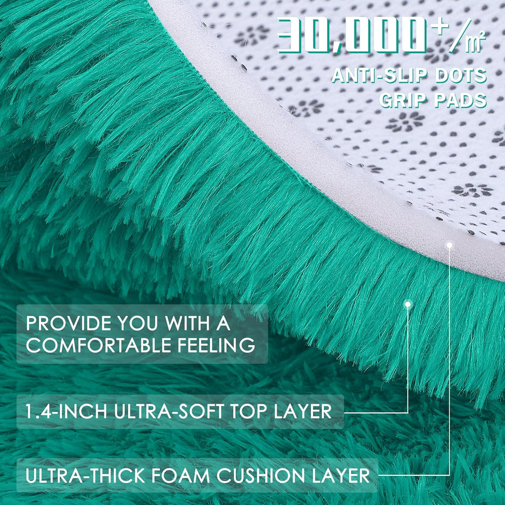 OLANLY 2x5 Machine Washable Runner Rug - Soft Fluffy Shaggy Indoor Carpet for Bedroom & Hallway | Teal Green