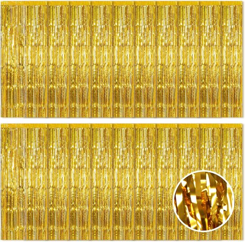 Gold Foil Curtain Backdrop by [Brand Name] - 20 Pack Metallic Tinsel Fringe | 3.2ft x 8.2ft for Birthday Parties