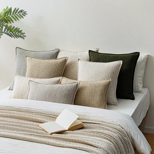 a moment Linen Pillow Covers Set of 2,Boho Farmhouse Throw Pillowcases Neutral Textured Decorative Covers for Couch Sofa,Linen Blend Accent Case Cushion Living Room Home Decor 20"x12"Dark Green