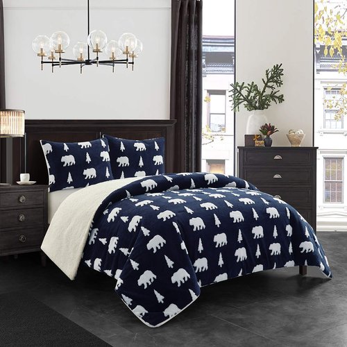 Dearfoams Mama Bear Jacquard with Sherpa Applique 3 piece Comforter Set with Sherpa Reverse, King Size
