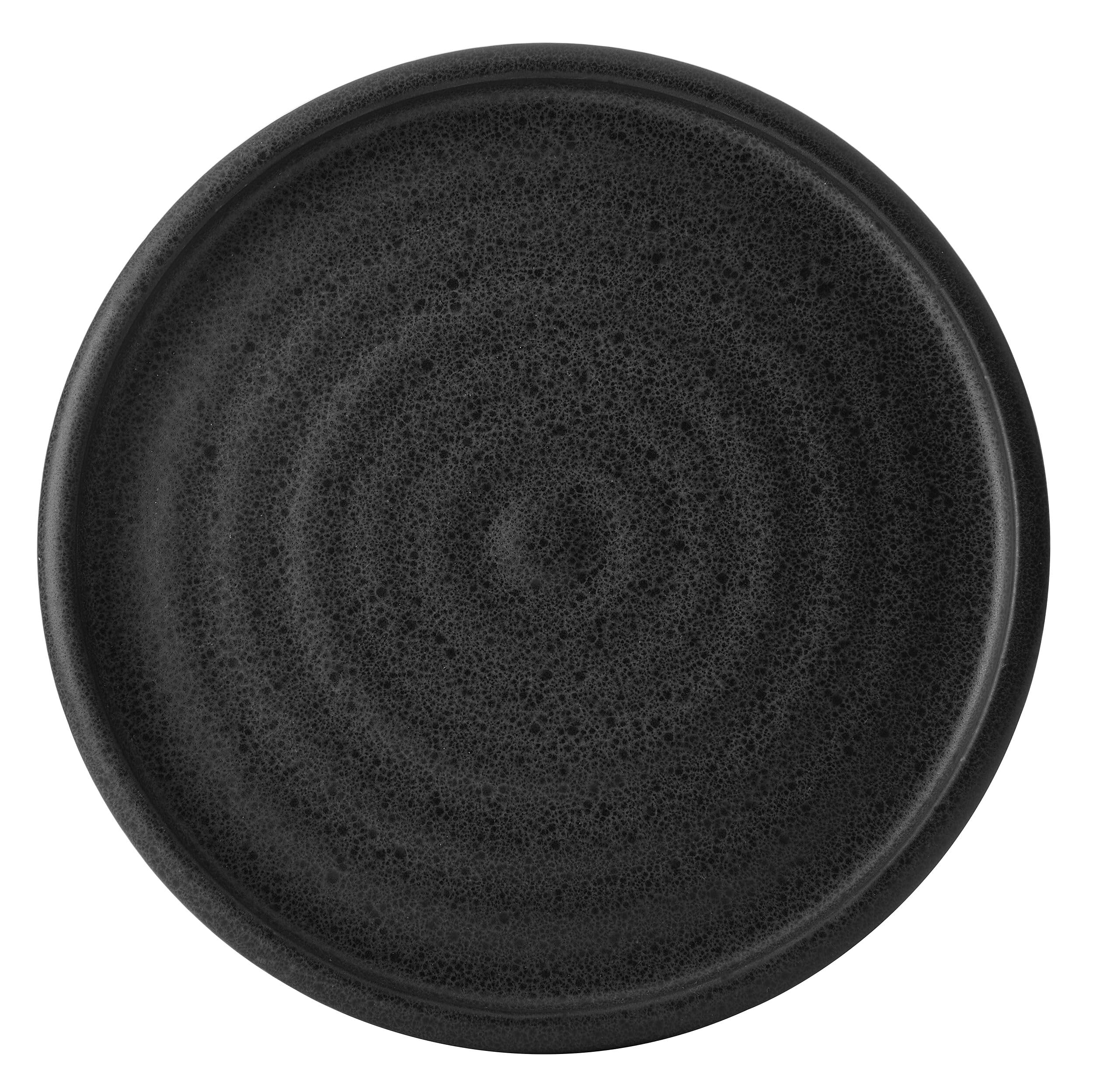 Mikasa Declan 12 Piece Stoneware Dinnerware Set, Service for 4, Modern Black Plate and Bowl Dishes with High Rims, Black
