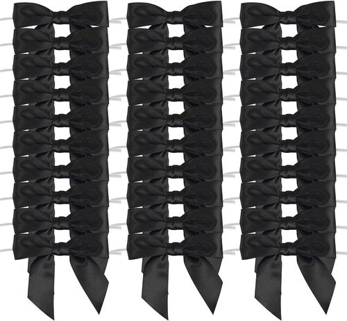 AIMUDI Black Satin Bows - 3.5" Premade Twist Tie Bows for Gift Wrapping & Party Decor | 50 Pack