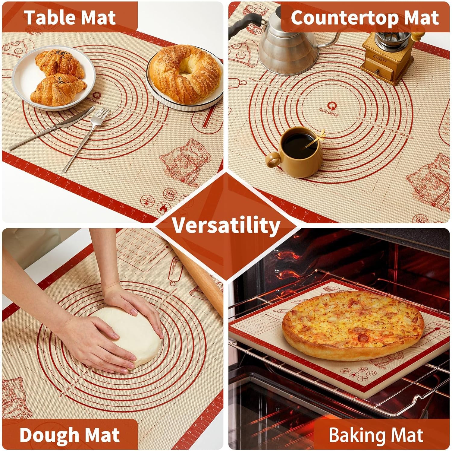 Silicone Baking Pastry Dough Mat - Extra Large 26x16 Inch Nonstick Rolling Sheet for Cookies & Bread