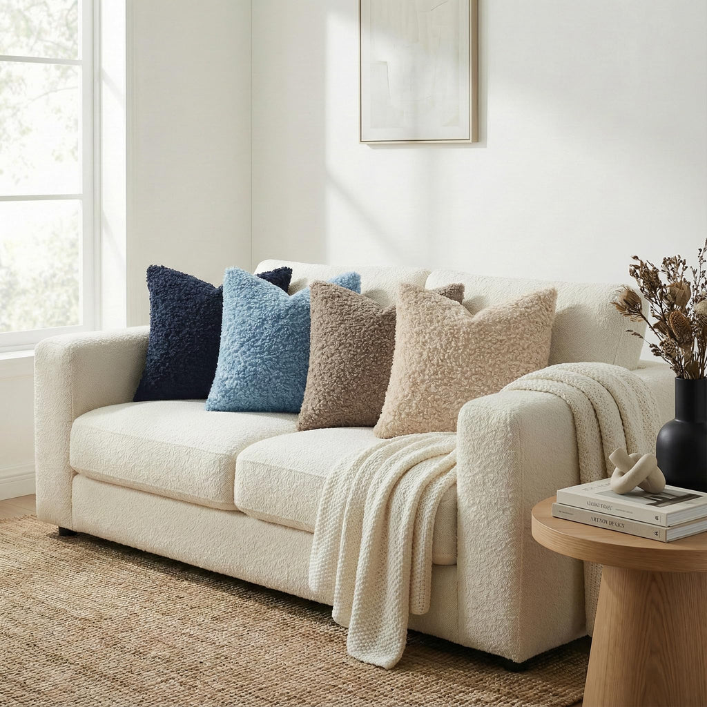 decorUhome Pack of 2 Throw Pillow Covers 18x18 Inch, Faux Fur Decorative Sherpa Pillow Covers Fuzzy Accent Soft Sheepskin Fleece Pillow Cases for Couch Living Room Bed, Neutral Oatmeal