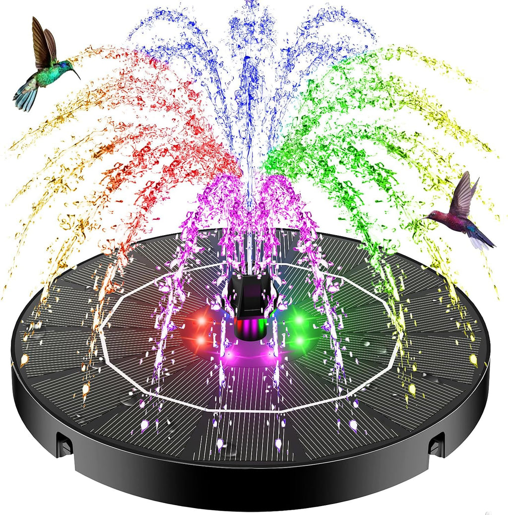 SZMP Solar Water Fountain - 3.5W Bird Bath Pump with Color LED Lights & 7 Nozzles | Outdoor Garden Feature