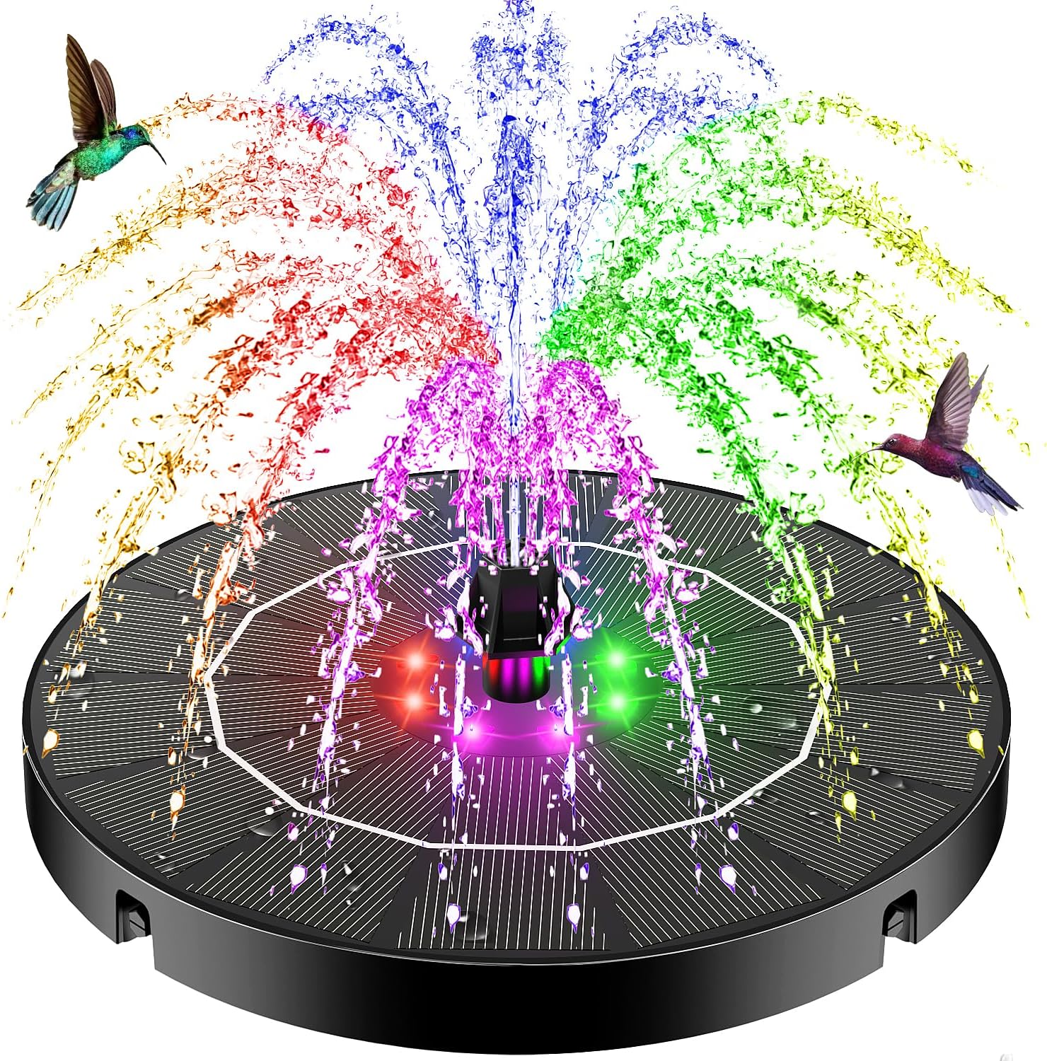 SZMP Solar Water Fountain - 3.5W Bird Bath Pump with Color LED Lights & 7 Nozzles | Outdoor Garden Feature