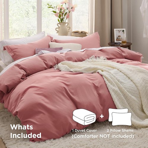 Bedsure Pink Clay Duvet Cover Set - King Size 3-Piece Soft Cotton-Like Bedding with Zipper Closure | 104x90 Inches