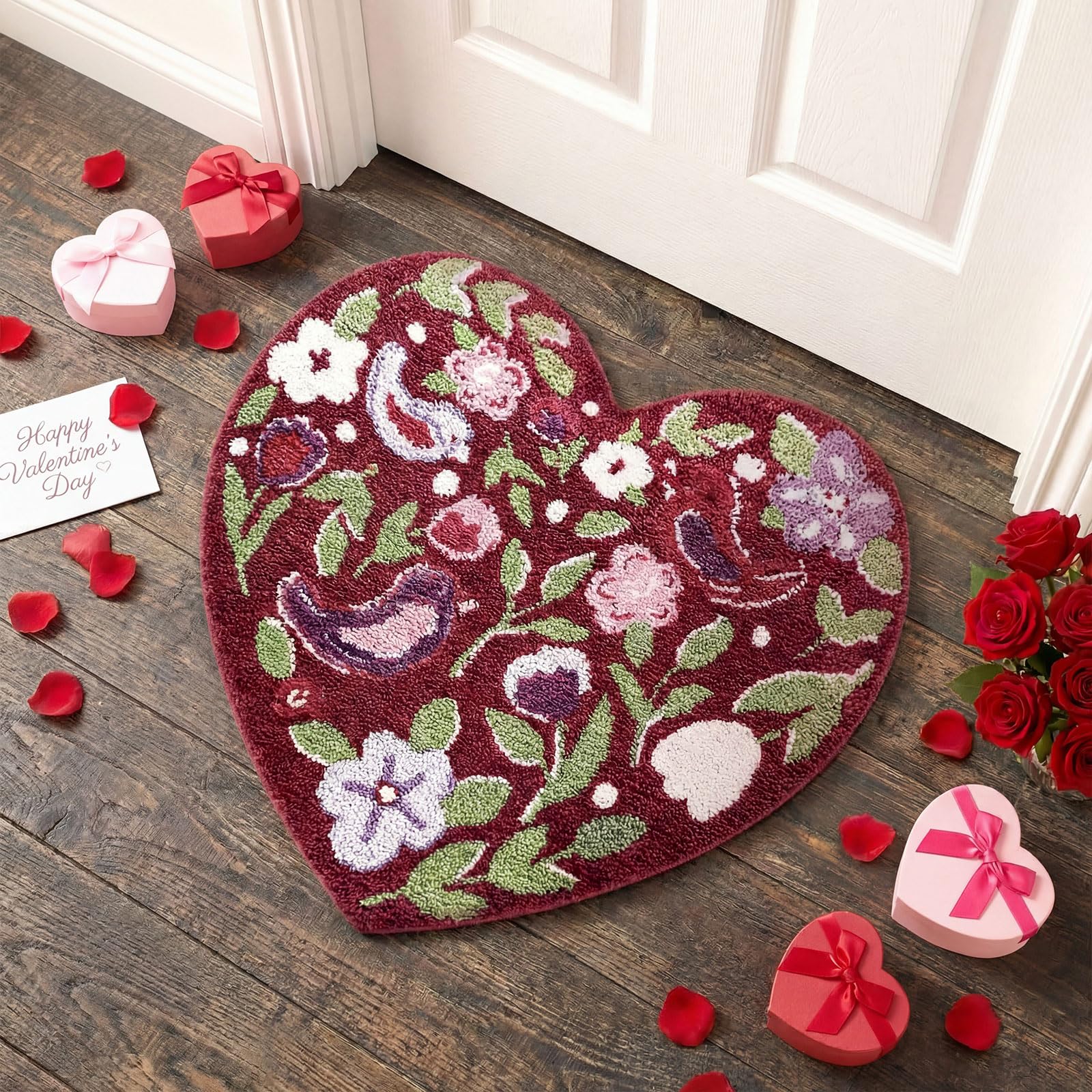 Valentine Bathroom Rug Heart Love Bird Valentines Door Mat 30 x 30 Inch Vintage Valentine Bath Decor Non Slip Welcome Floor Door Mat Casual, Low Pile, Kitchen Indoor Outdoor Home Bedroom Decoration