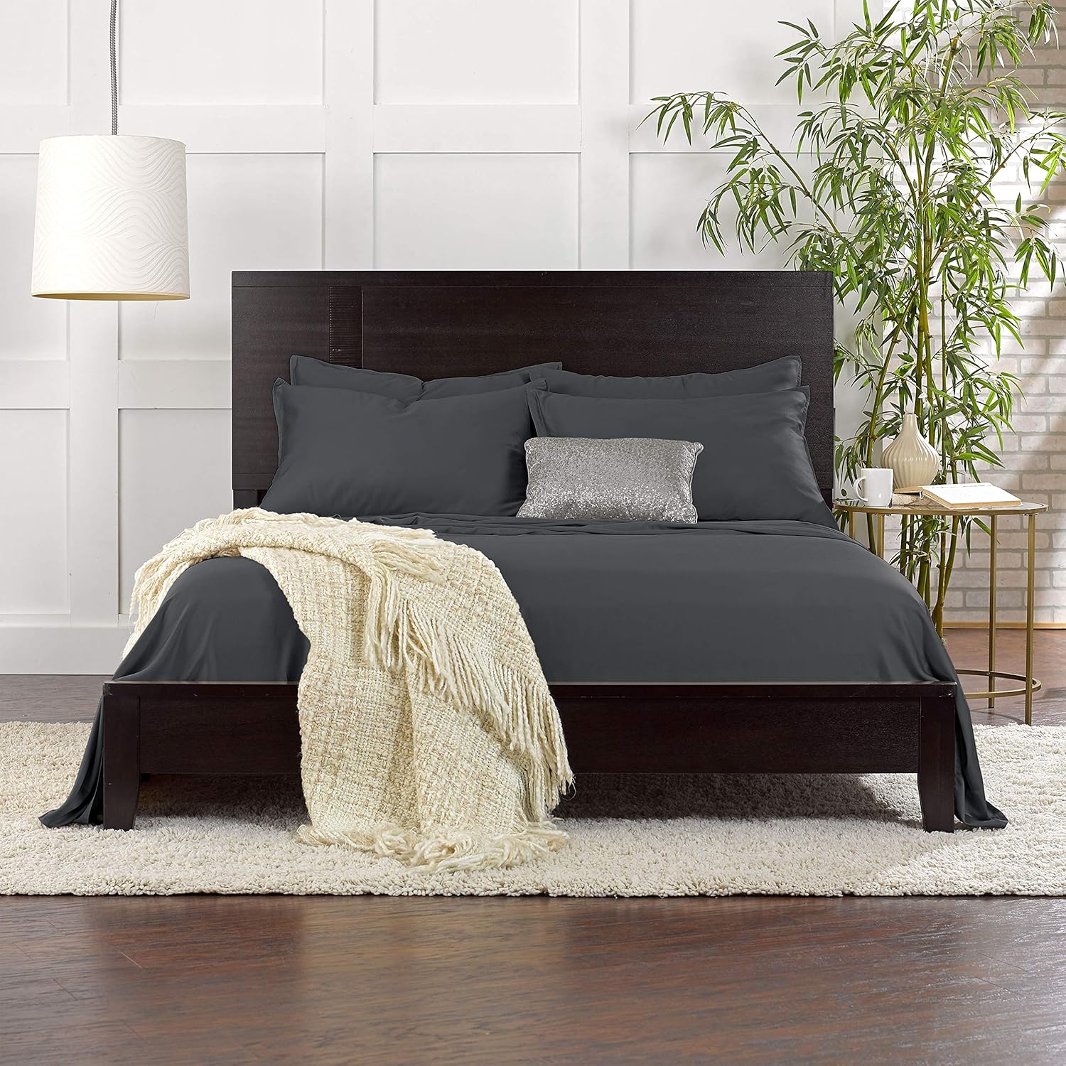 Pure Bamboo Twin Sheets - Luxuriously Soft & Cooling 100% Organic Viscose Bed Sheet Set | Charcoal Color