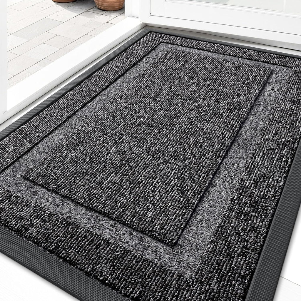 OLANLY Indoor Outdoor Front Door Mat - Waterproof All-Season Doormat, Easy Clean, 33x21, Black and White