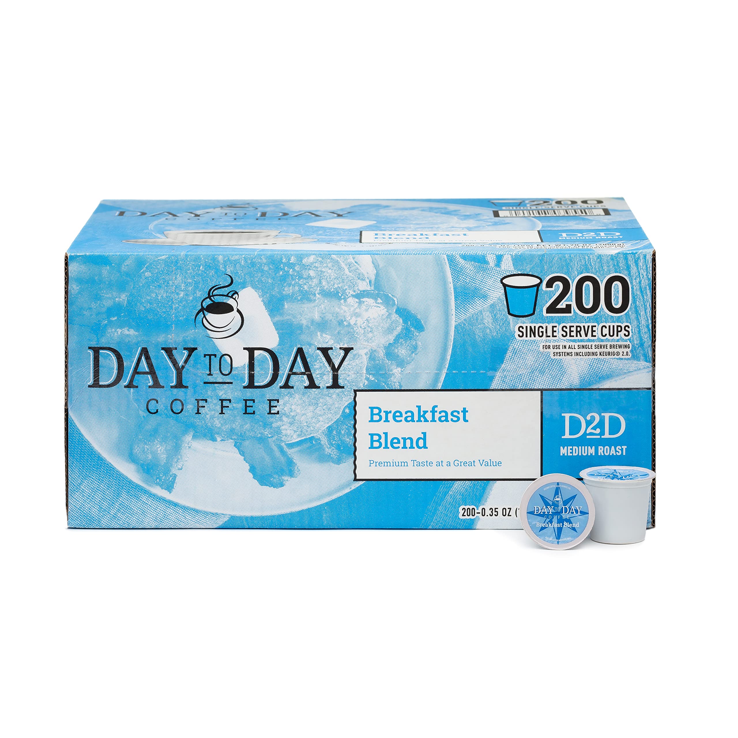 Day To Day Coffee Breakfast Blend Medium Roast Coffee Pods, 200 Count Bulk Pack, Compatible with Keurig K-Cup Brewers, Perfect Wake-Up Coffee