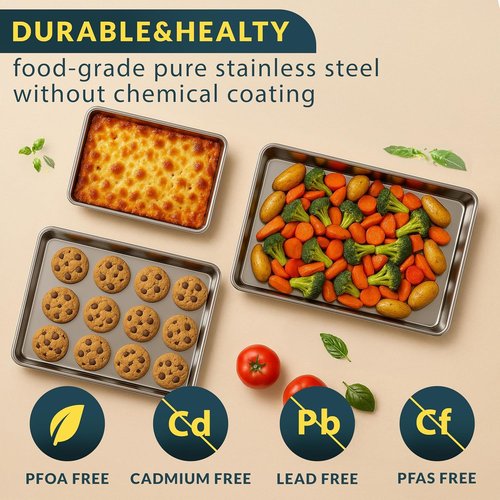 Baker’s Signature Stainless Steel Cookie Sheet Set - Non-Stick, Rust Resistant, 3 Sizes (9/12/16 Inch)