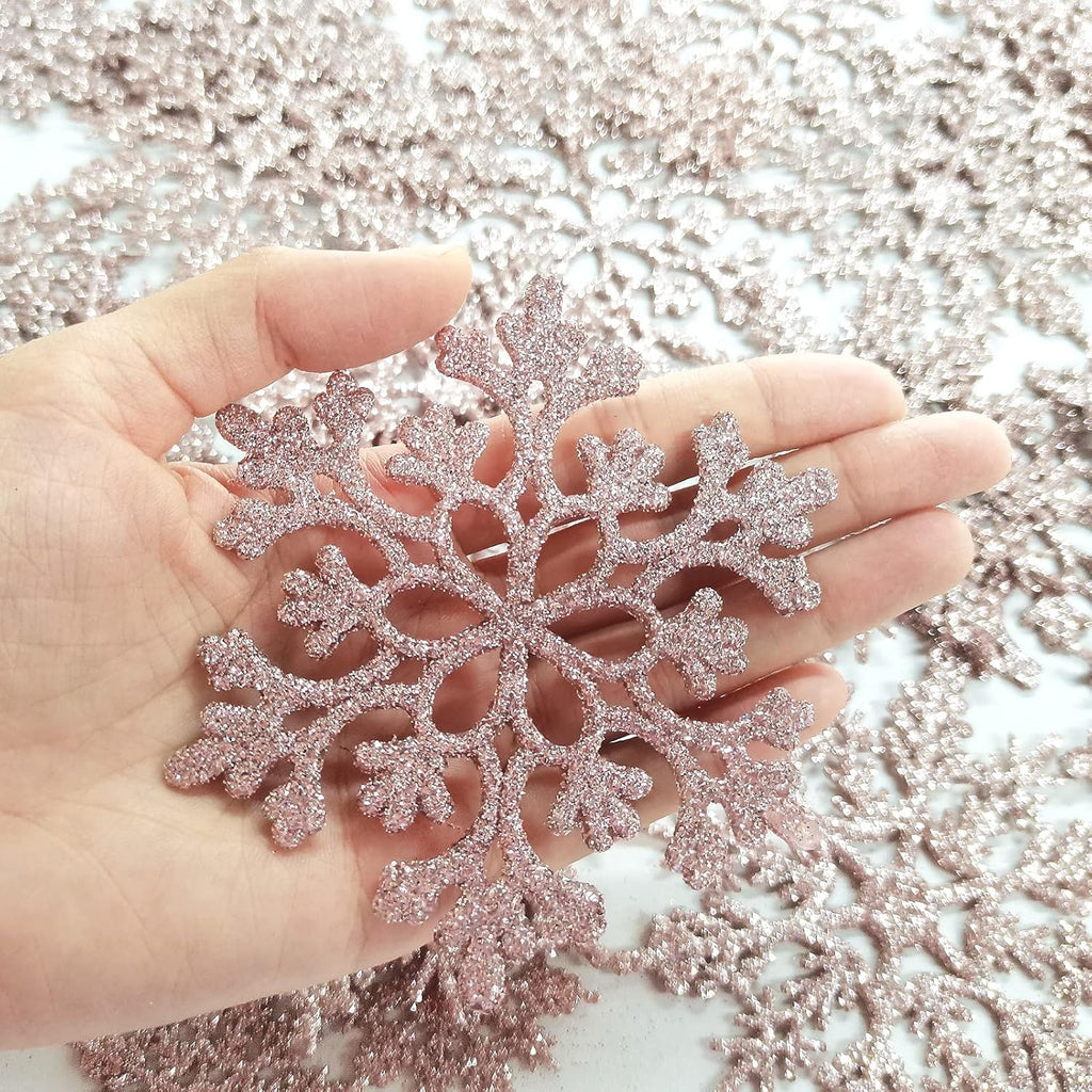 Regine Switzerland 36-Piece Christmas Rose Gold Snowflake Ornaments - Glittery Winter Tree Decor