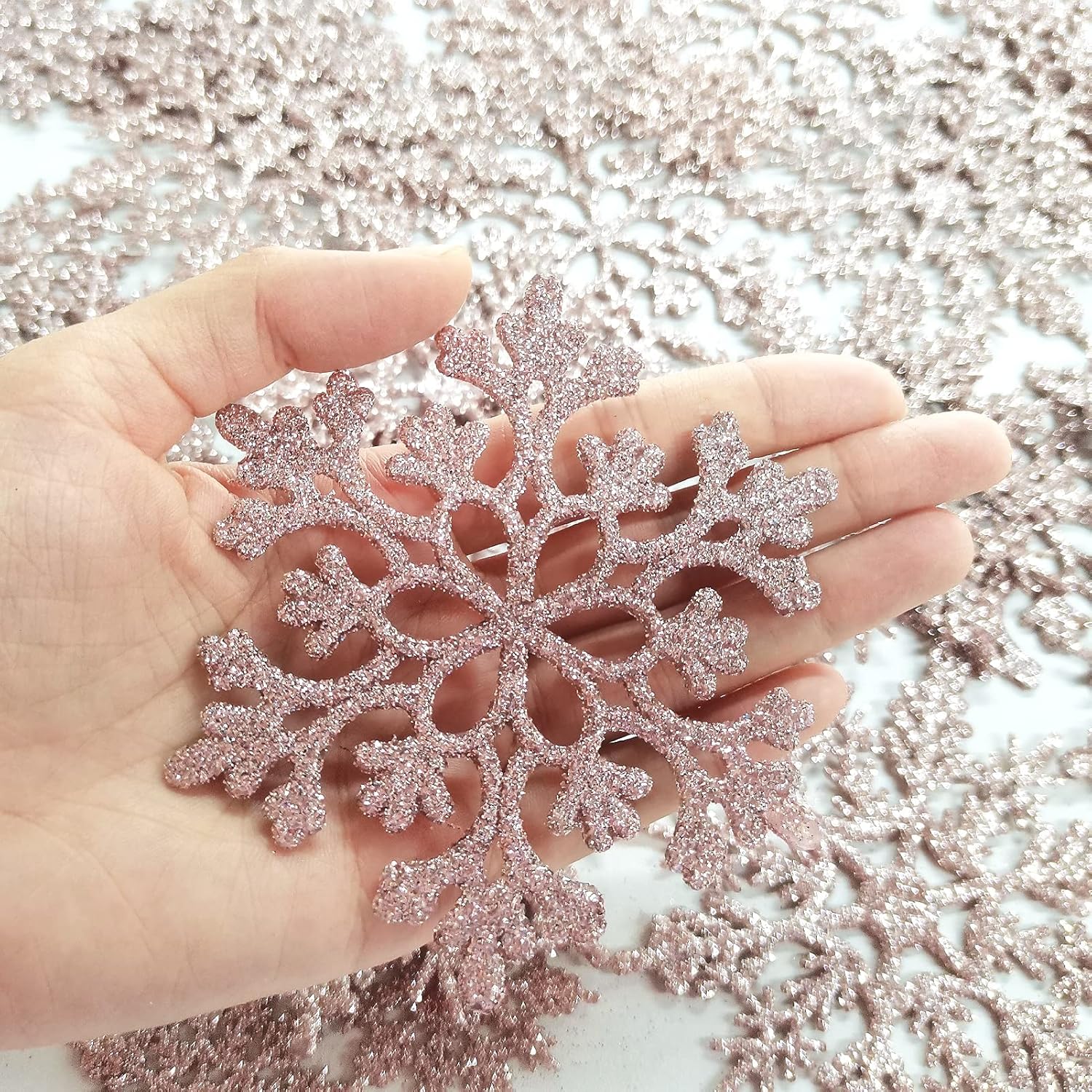 Regine Switzerland 36-Piece Christmas Rose Gold Snowflake Ornaments - Glittery Winter Tree Decor