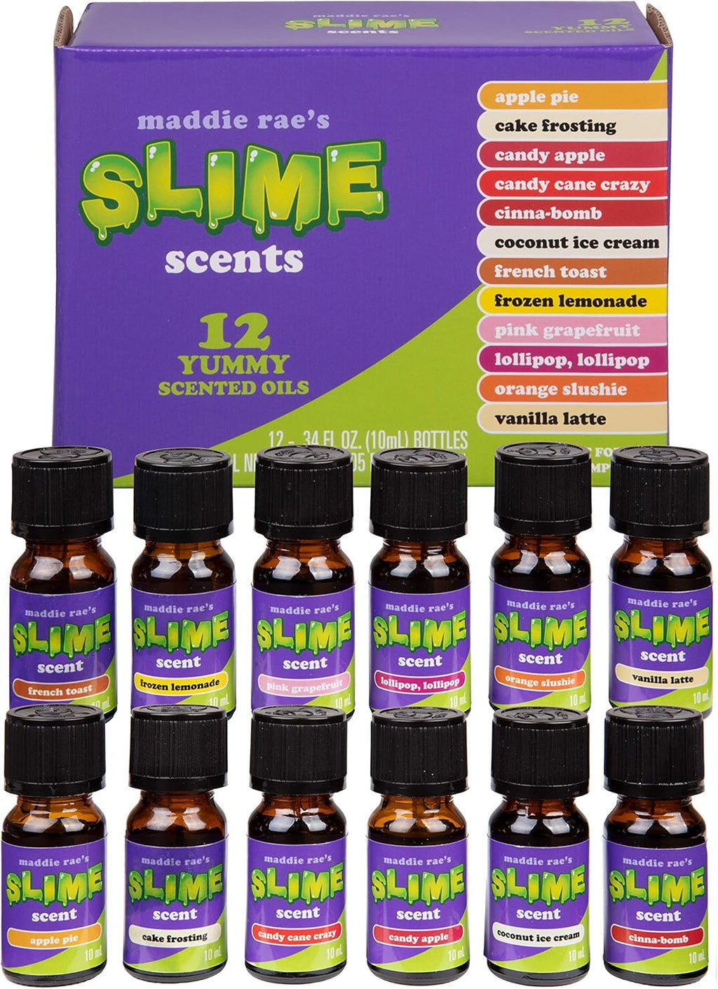 Maddie Rae's Slime Yummy Scented Oils - 12 Pack of 10ml Natural Food Fragrance Bottles for Diffusers & Crafts