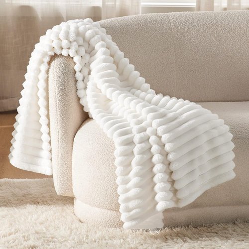 Bedsure Fleece Blanket - Soft Off White Throw with Pillow Covers | Cozy Home Essential