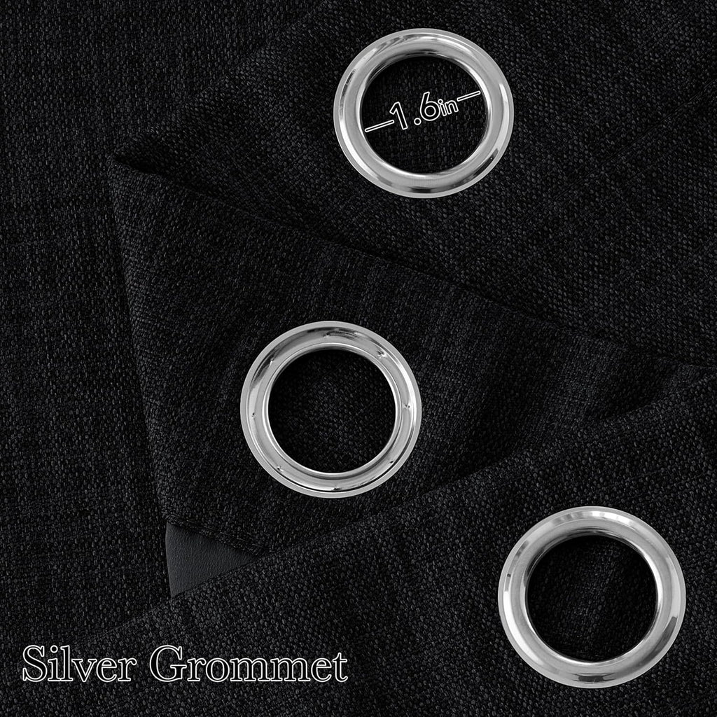 NICETOWN Black Faux Linen Blackout Curtains - 63 Inch Privacy Panels for Living Room & Kitchen, 2 Panels