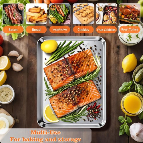 Herogo Stainless Steel Baking Sheet Pan Set - Heavy Duty Non-Toxic Bakeware for Oven | 2 Pack, Small & Medium