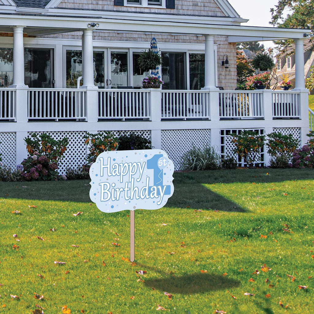 Beistle 3 Piece Happy 1st Birthday Yard Signs With Wooden Stakes - Durable Cardstock - Outdoor Lawn Party Decorations and Supplies