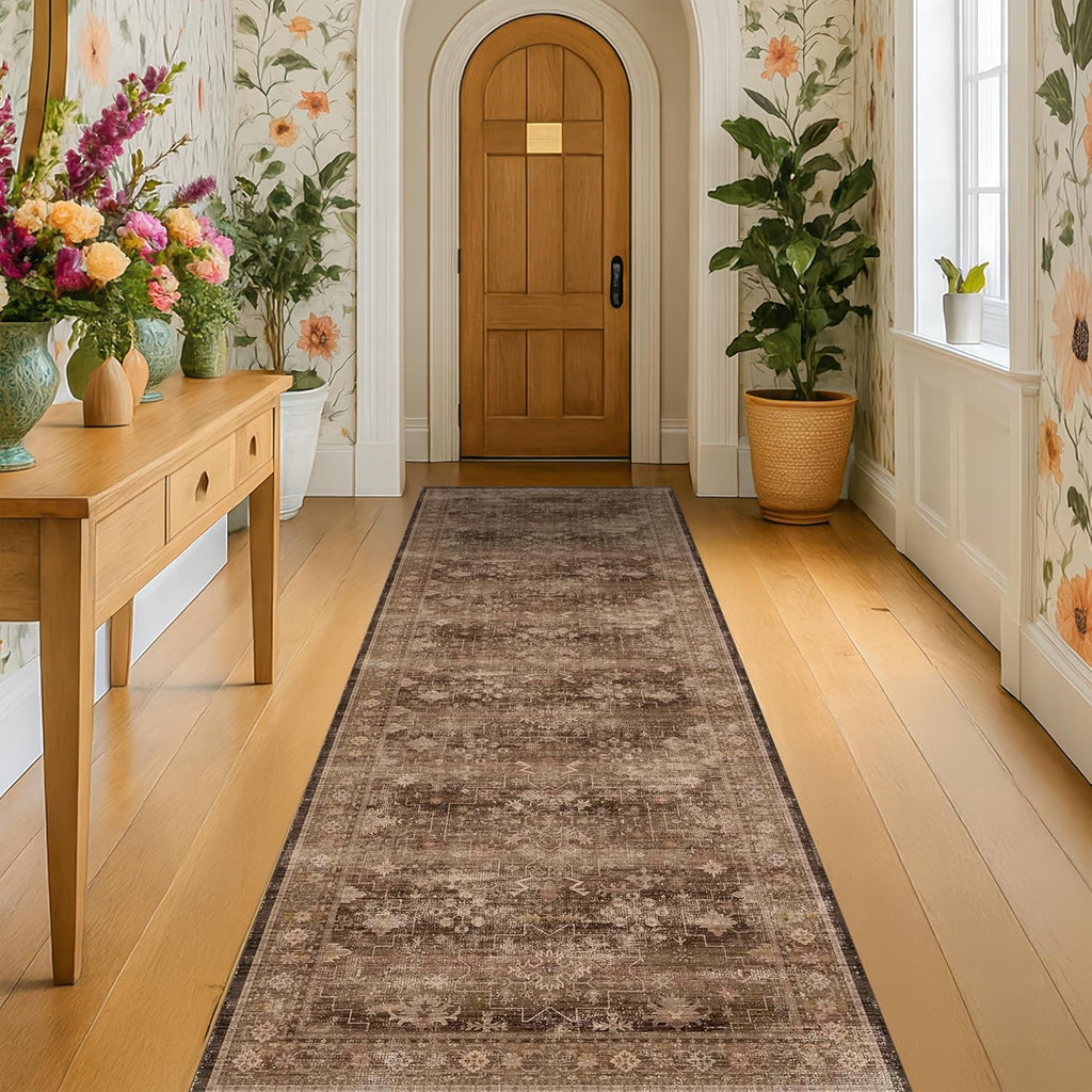 Boho Washable 2x8 Long Rug - Non-Skid Floral Vintage Carpet for Hallway & Kitchen | Soft, Stain Resistant