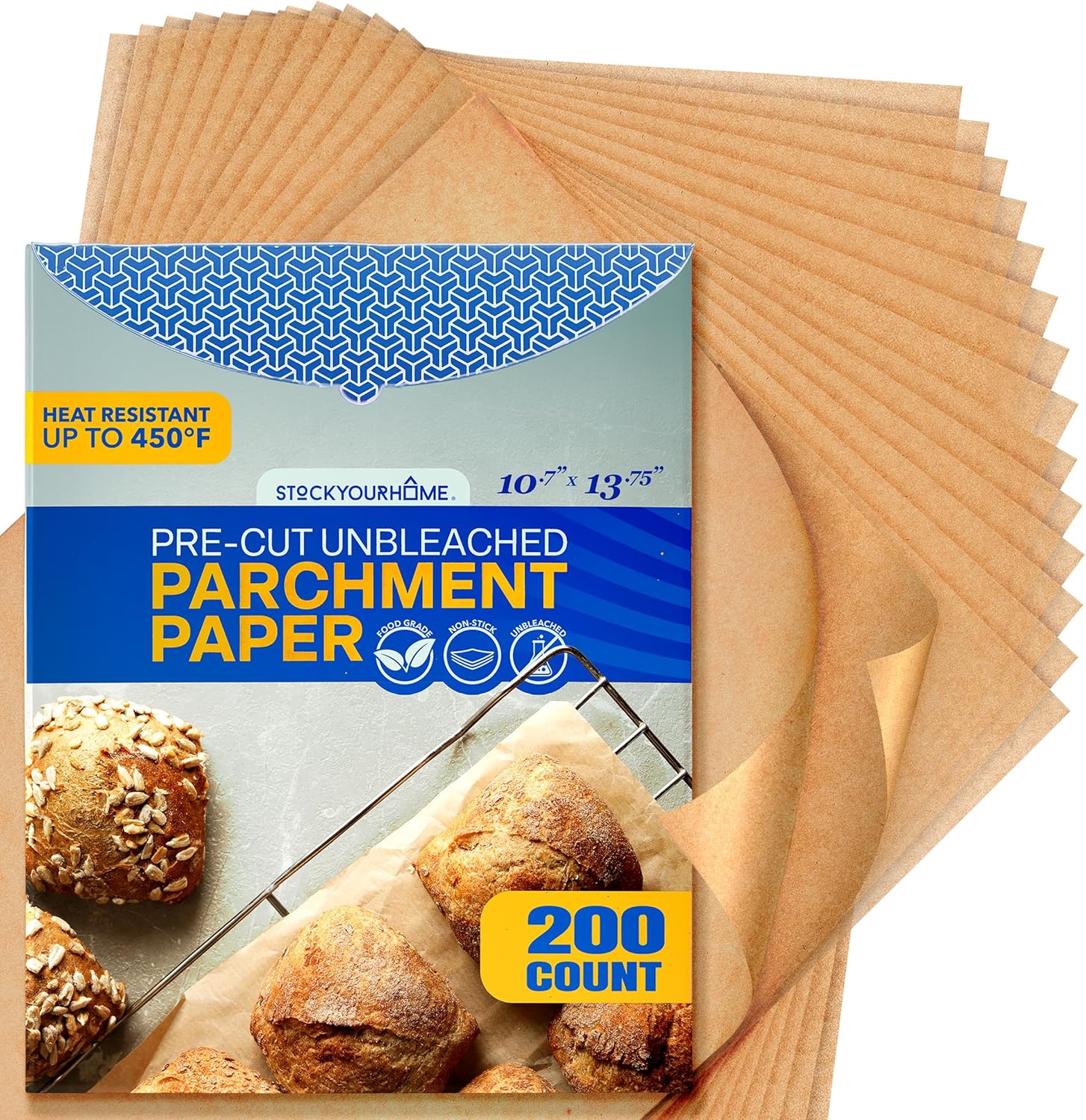 Stock Your Home Unbleached Parchment Paper Sheets - 200 Pre-Cut Baking Sheets (10.7”x13.75”)
