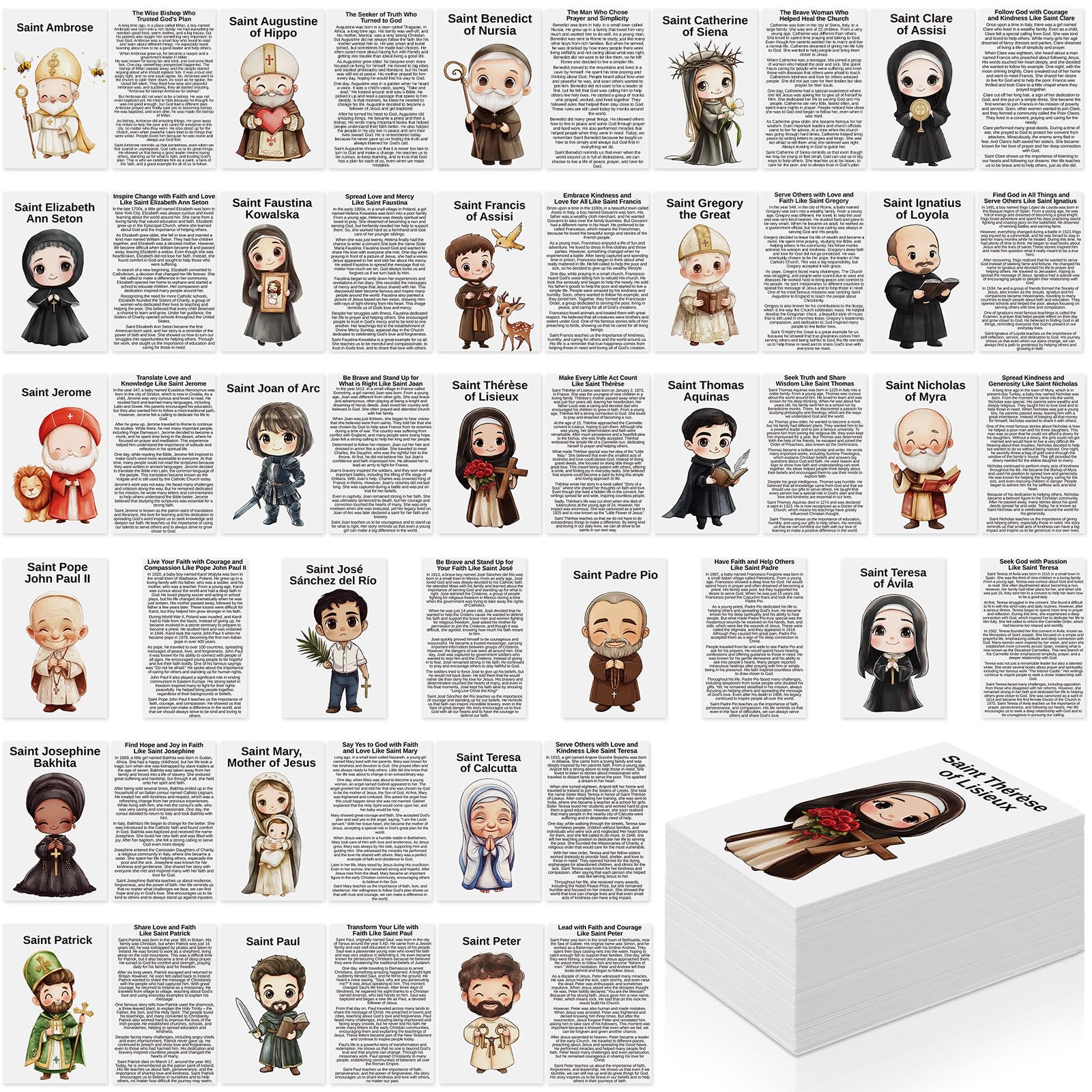 Motiskyy 120 Pcs Catholic Gift Catholic Prayer Card with Saint Stories Cute Holy Prayer Card Bookmark Bulk for Teacher Student Sunday School Classroom Bible Study Religious Education Activity