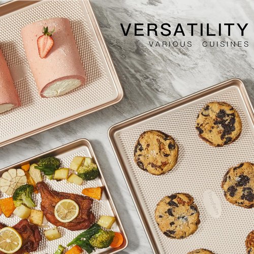 HONGBAKE Jelly Roll Pan 15x10 | Commercial Nonstick Baking Sheet with Diamond Texture, 57% Thicker Carbon Steel