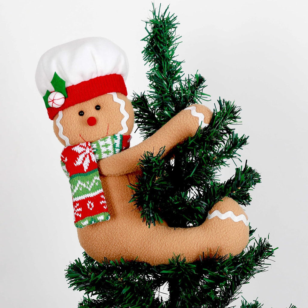 Skiennix Gingerbread Man Christmas Tree Topper - Unique Plush Stuffed Decor in Red & Green