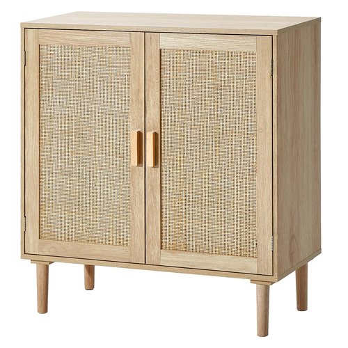 VEVOR Rattan Cabinet, Buffet Cabinet with 2 Magnetic Doors and Adjustable Shelves, Sideboard Buffet for Hallway, Entryway, Living Room, or Kitchen, Natural