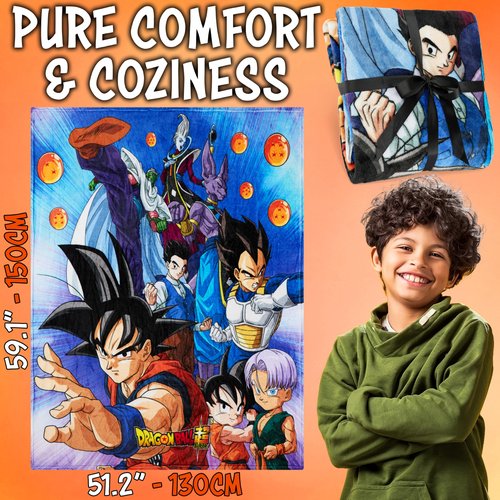 Dragon Ball Z Throw Blanket for Boys, 51x59 in, Goku Anime Fleece Blanket, Throws for Couch, Bed, Sofa, Room Essentials, Gifts for Boys