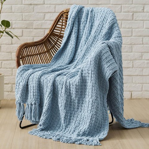 Bedsure Blue Throw Blanket - Super Soft Textured Chunky Knit Chenille | 50x60 Inches for Cozy Living Room Decor