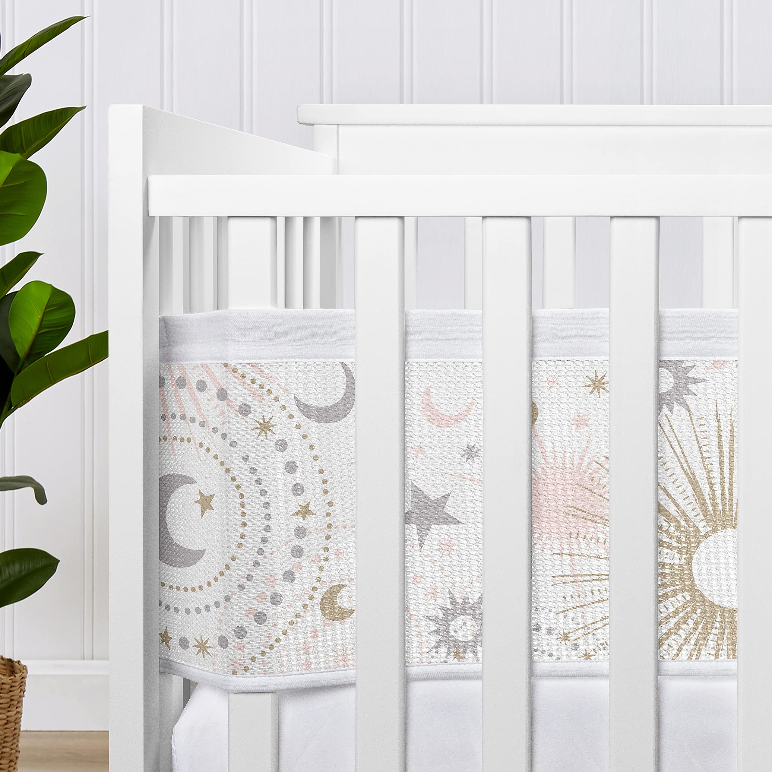 Sweet Jojo Designs + BreathableBaby 2-Piece Breathable Mesh Crib Liner Set (Stars and Moon) for Girls, Baby, Infants/Newborn Nursery (Blush Pink, Gold, Grey, Celestial, Sky, Stars, Shabby Chic, Gray)