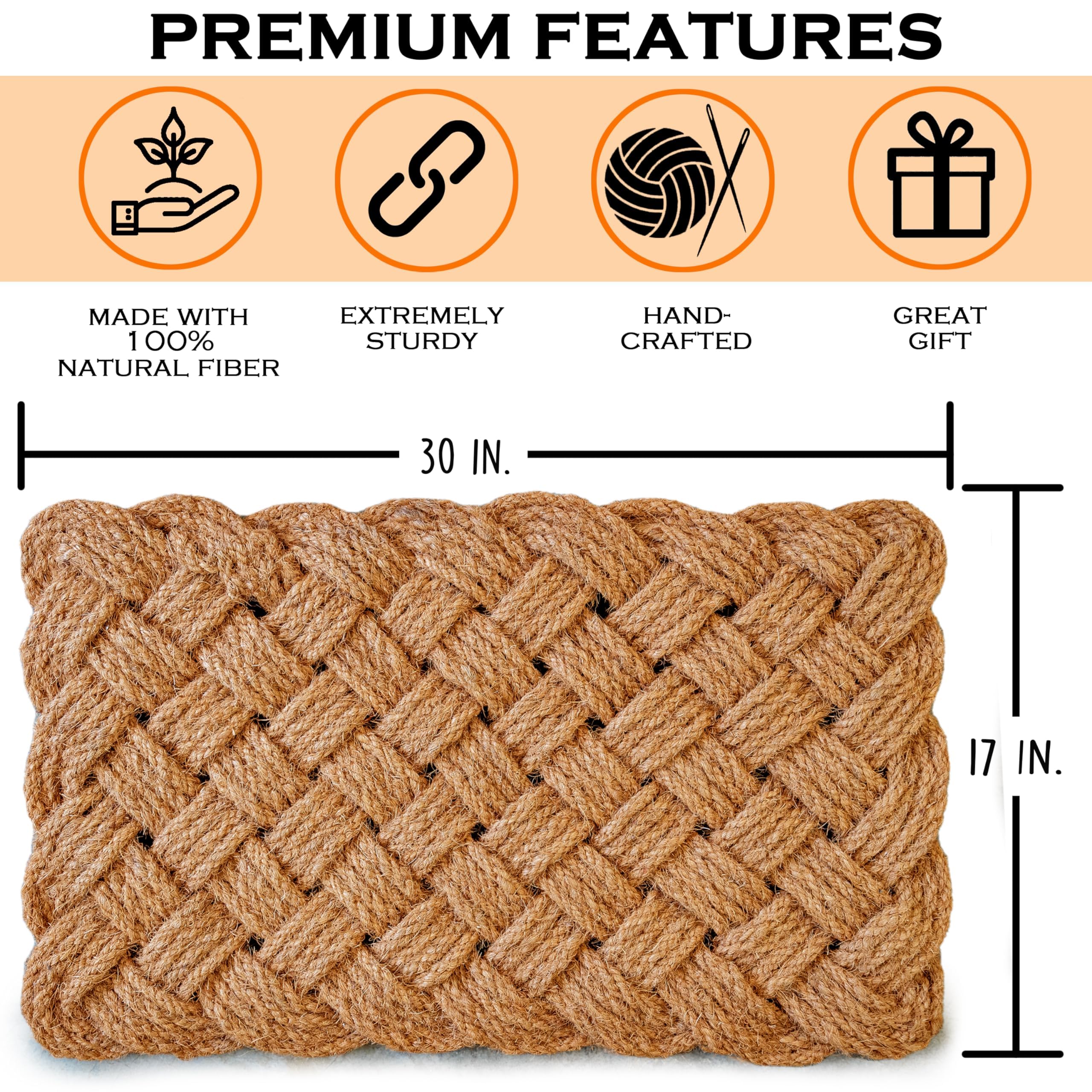 Rope Doormat 30x17 Inch, Woven Mat for Indoor and Covered Outdoor, Welcome Mat