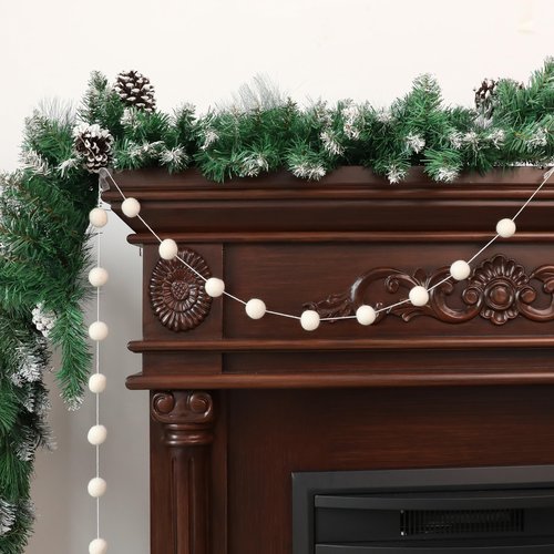 DCJHFJ White Wool Felt Pom Pom Garland Ball Winter Garland Christmas Decorations for Mantle Fireplace Home Indoor Holiday Party Decoration