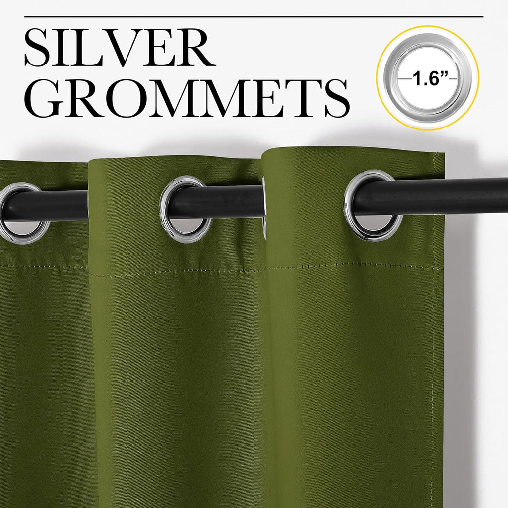 NICETOWN Blackout Curtains for Patio Glass Doors - Olive Green Privacy Panels, 42" x 90" (1 Pair)