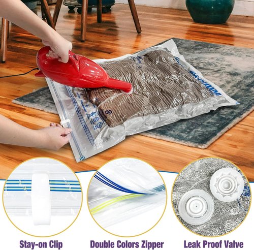 HIBAG Vacuum Storage Bags - 10-Pack Space Saver Bags for Clothing with Pump | 2 Jumbo, 2 Large, 2 Medium, 2 Small