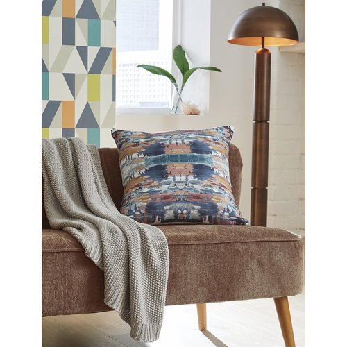 Signature Design by Ashley Kennick Casual Machine Washable Abstract Accent Pillow with Zipper Closure, Blue & Light Brown