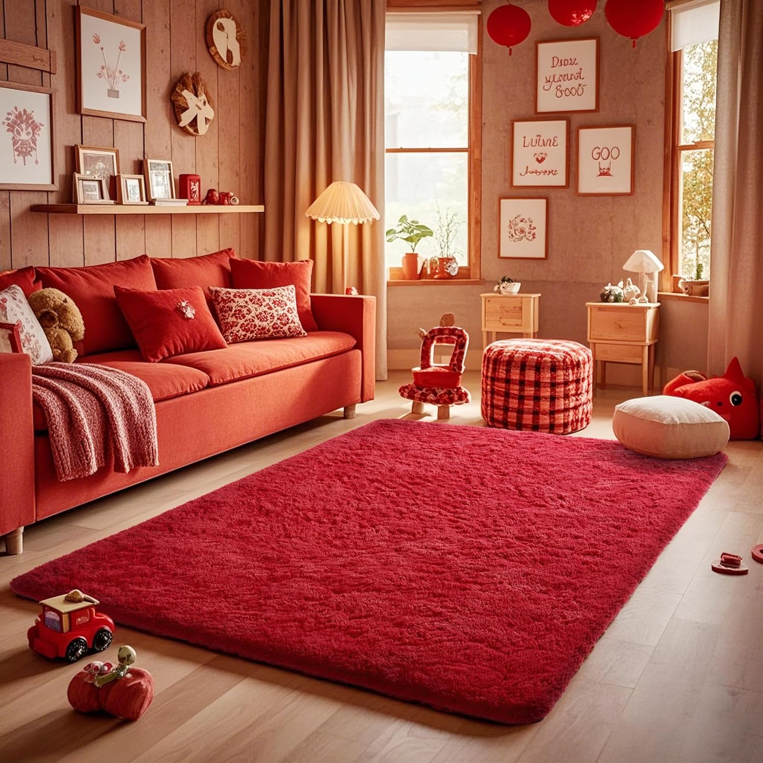 Ophanie Red Area Rug - Plush Soft Shaggy Carpet for Bedroom & Living Room | 4x6 Indoor Floor Decor