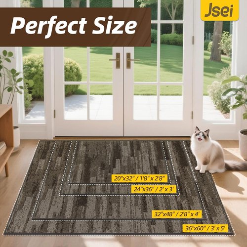 JSEI Dirt Trapper Door Mat - Non-Slip Washable Entryway Mat | 24"x36" Absorbent Low Profile for Dogs - Brown