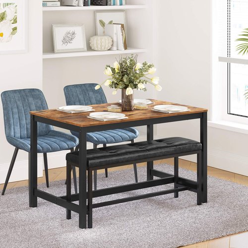 VASAGLE Dining Table Bench, Ottoman Bench with PU Leather Padded Seat, Steel Frame, 42.5 x 12.8 x 18.9 Inches, for Dining Room, Living Room, Hallway, Bedroom, Black UKTB034B81