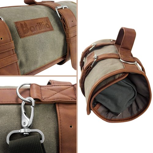 Barillio Bartender Bag (Without Tools) - Stylish, Waxed Canvas, Roll Up Traveling Bar Bag for Carrying Bar Tools and Cocktail Shaker Set with Shoulder Strap - Portable Travel Bartending Roll