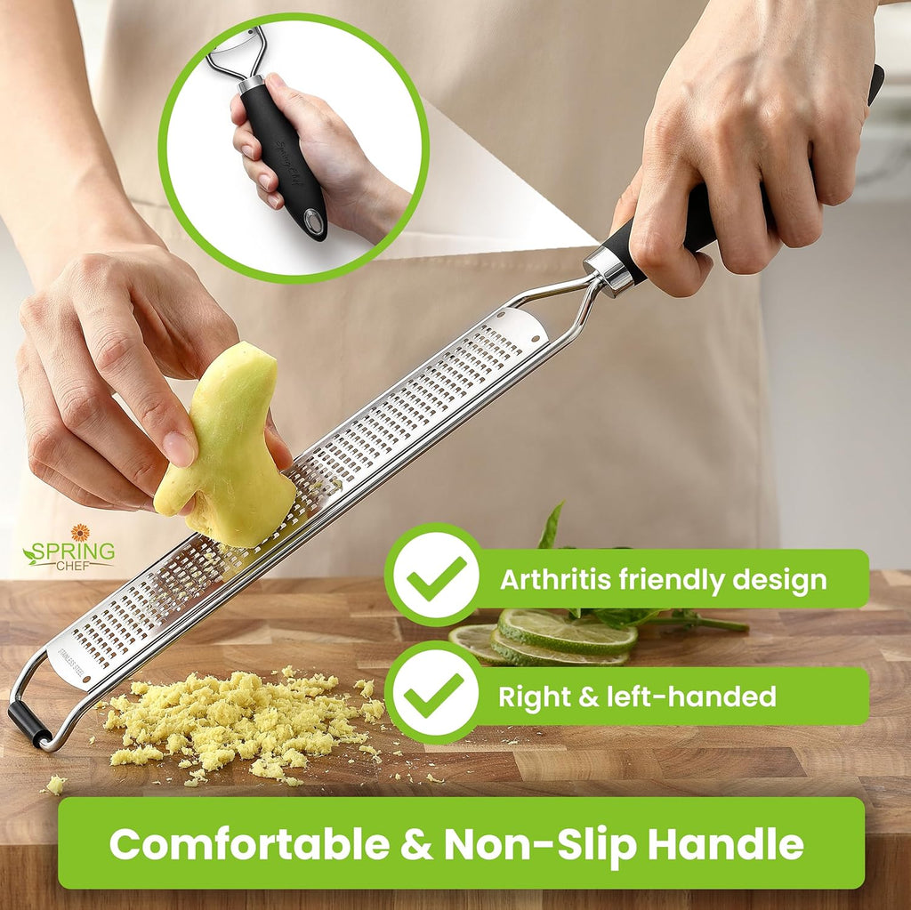 Spring Chef Stainless Steel Lemon Zester Grater - Heavy-Duty Kitchen Tool for Citrus, Cheese & More - Black