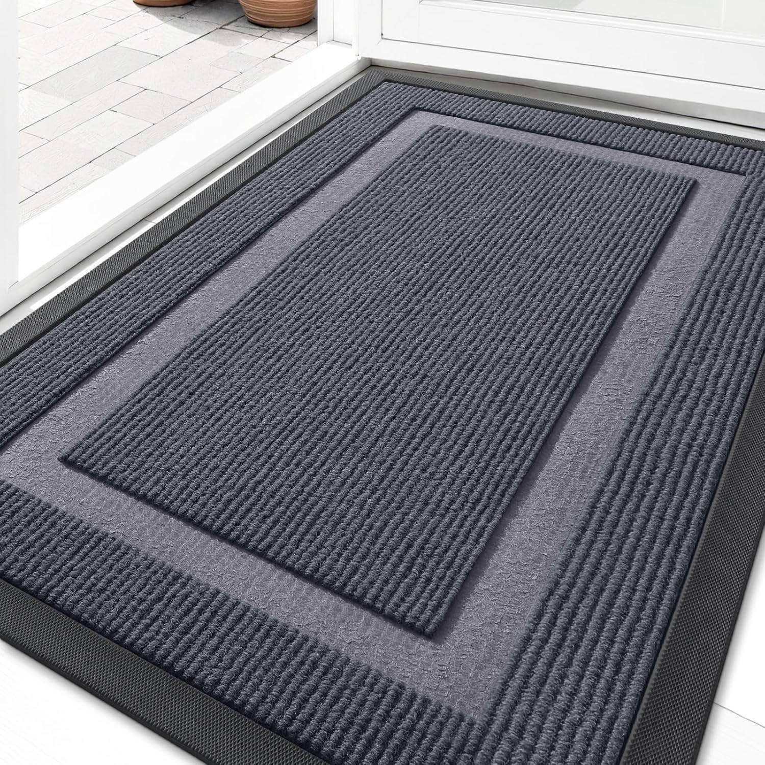 OLANLY Indoor Outdoor Front Door Mat - Waterproof All-Season Doormat, Easy Clean, 29.5x17, Light Grey