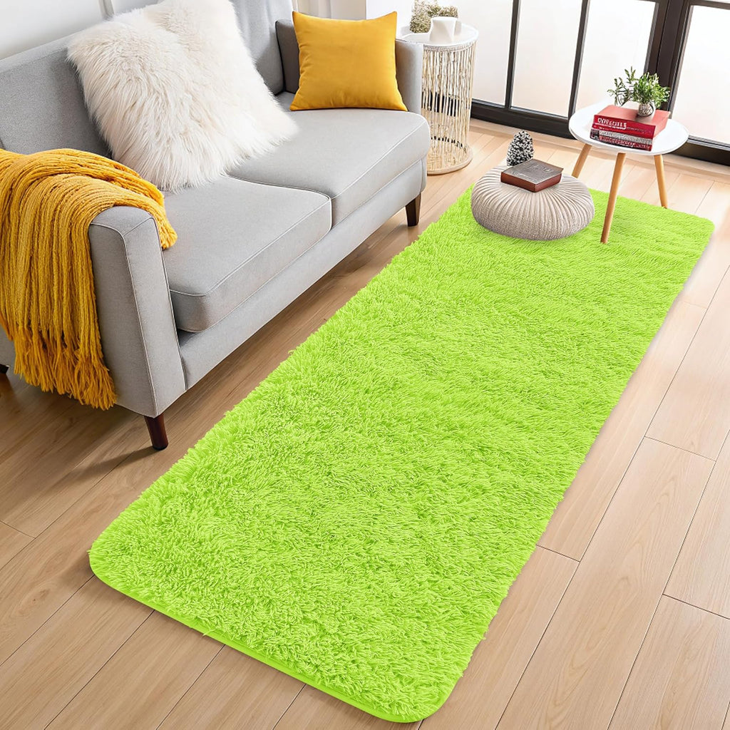 OLANLY Machine Washable 2x6 Runner Rug - Soft Fluffy Shaggy Design for Bedroom & Hallway | Lime Green Home Decor