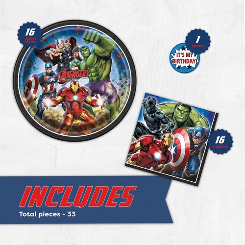 Avengers Plates and Napkins for 16 Guests | Avengers Birthday Decorations for Superhero Party | Officially Licensed